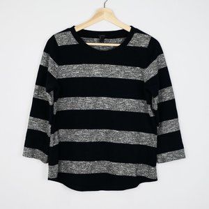 J Crew Loomknit Crewneck Sweatshirt, Black Gray Striped, Women S (Style 28607)